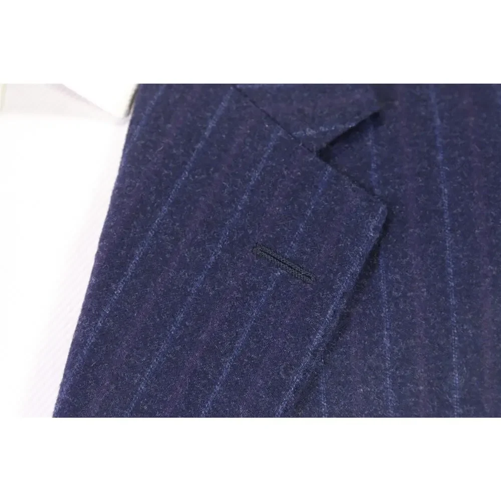 Hickey Freeman Navy w/ Purple Stripes Super 170s Wool & Cashmere Fleece Suit 42R